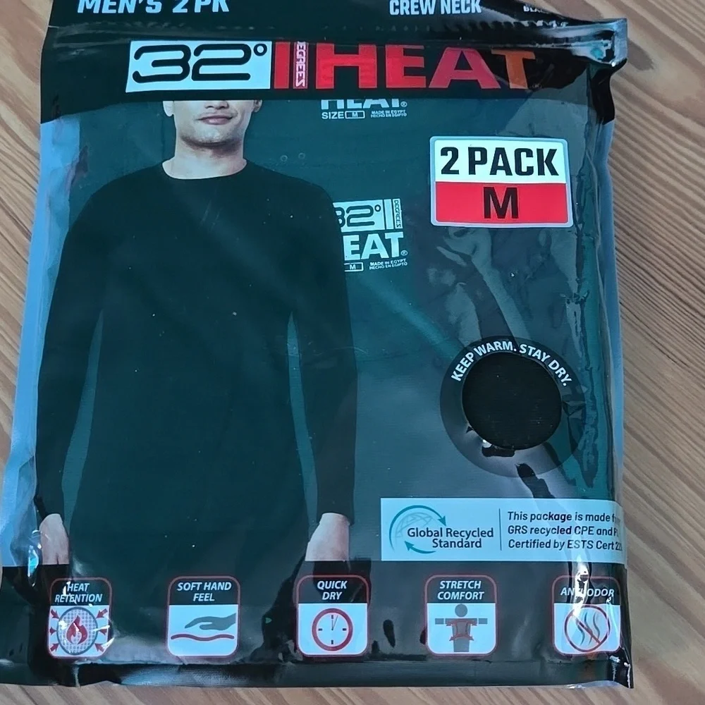 32 Degrees Men's Black Long Sleeve Crew Neck Shirt 2-Pack